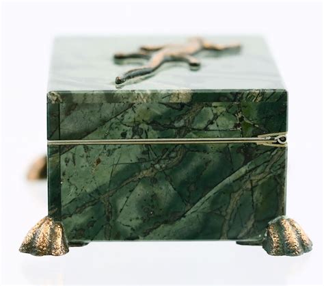 russan stone metal footed box lizard handle|Russian Natural green stone Trinket Box with Bronze .